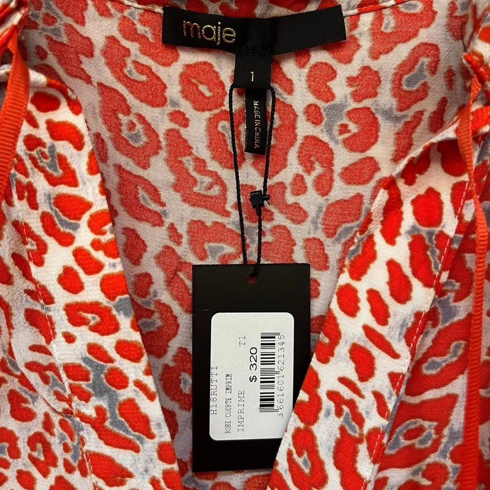 Maje chiffon leopard print orange dress - Picture 9 of 9